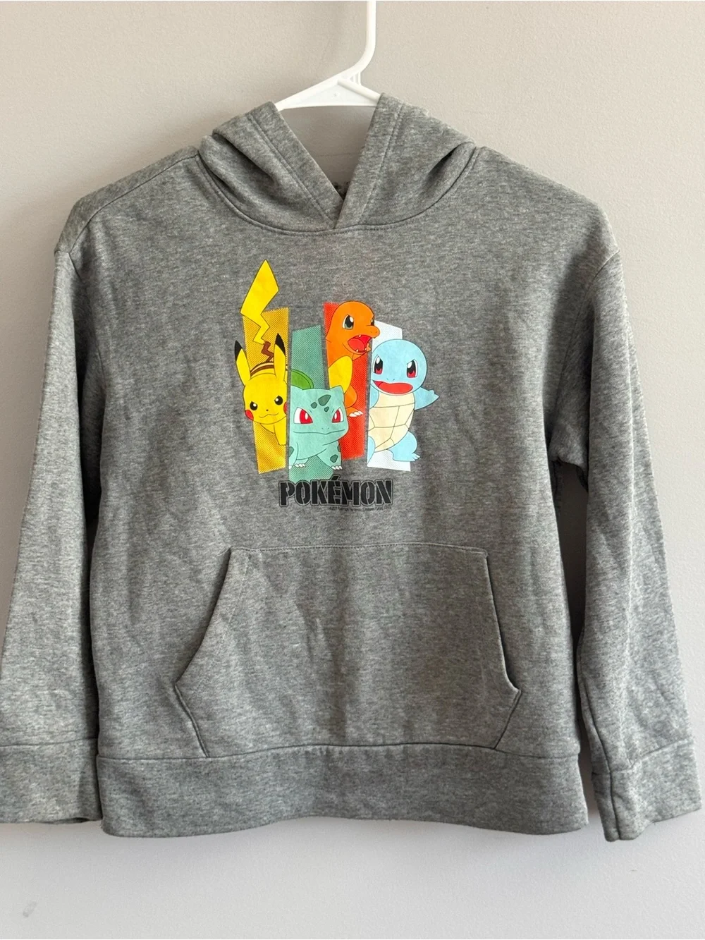 Old Navy Pokémon Hoodie Kids L 10-12 Gray Pikachu Charmander Squirtle